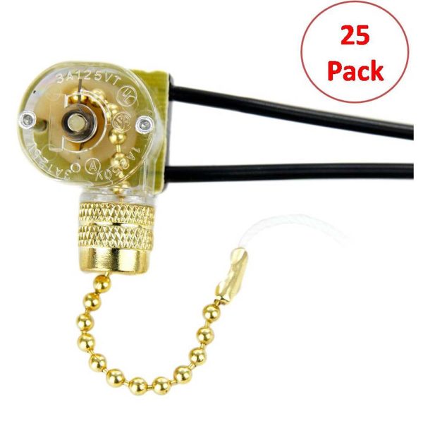 25Pk - Sunlite E191 25PK 125-250v Single Pole ON OFF Pull Chain Switch Fashion