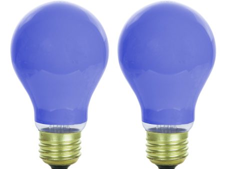 2Pk - Sunlite 40w A19 120v E26 Medium Base Ceramic Blue Colored Light Bulb Fashion