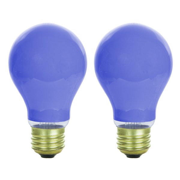 2Pk - Sunlite 40w A19 120v E26 Medium Base Ceramic Blue Colored Light Bulb Fashion