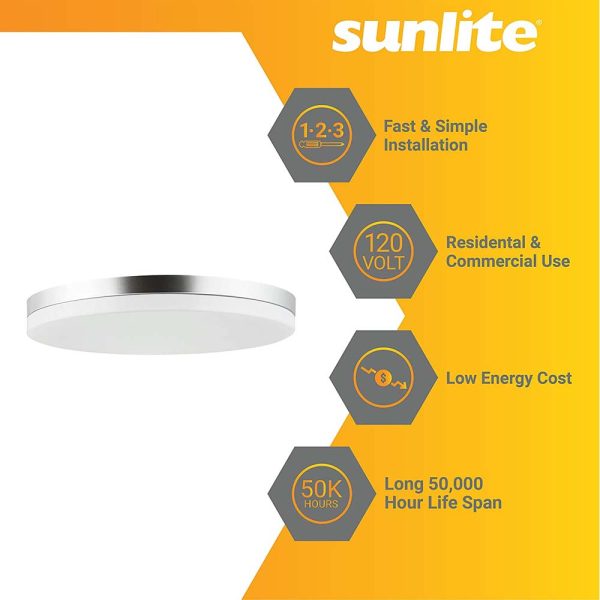 Sunlite 10-in 15w Round LED Solid Band Fixture CCT Tunable White Finish For Sale