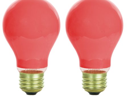 2PK - Sunlite 60w A19 120v E26 Medium Base Ceramic Red Colored Light Bulb For Sale