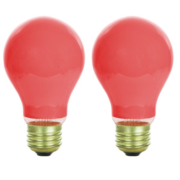 2PK - Sunlite 60w A19 120v E26 Medium Base Ceramic Red Colored Light Bulb For Sale