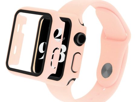 Apple Watch Series 8 (45mm) silicone watch strap and cover with tempered glass - Light Pink Hot on Sale