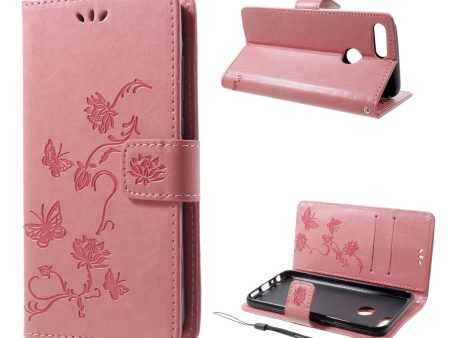 Huawei Honor 9 Lite imprint butterfly flower leather flip case - Pink Online Hot Sale