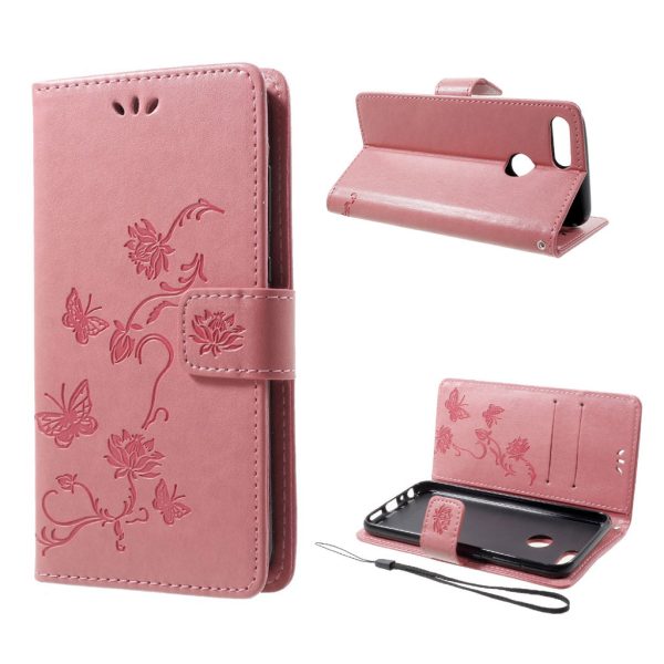 Huawei Honor 9 Lite imprint butterfly flower leather flip case - Pink Online Hot Sale