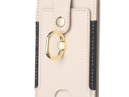 Universal leather card holder with finger ring - Beige Hot on Sale