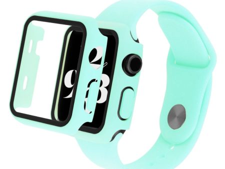 Apple Watch Series 8 (45mm) silicone watch strap and cover with tempered glass - Cyan Sale