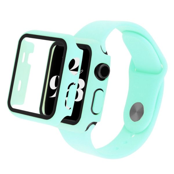 Apple Watch Series 8 (45mm) silicone watch strap and cover with tempered glass - Cyan Sale