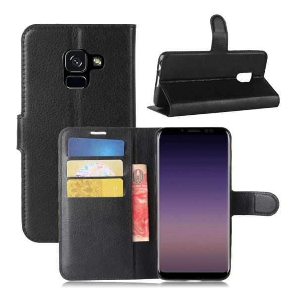 Samsung Galaxy A8 (2018) litchi skin PU leather flip case - Black Supply