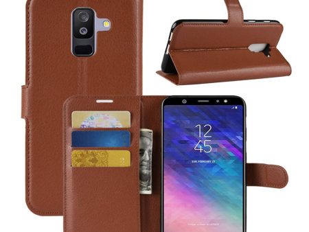 Samsung Galaxy A6 Plus litchi skin leather case - Brown Discount