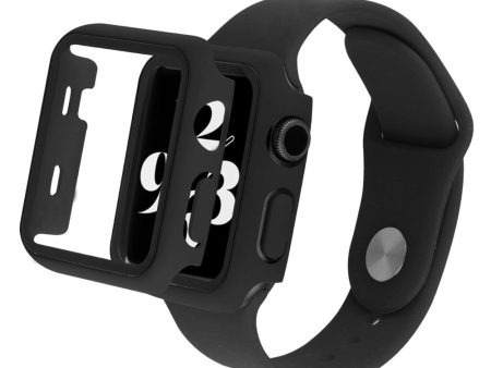 Apple Watch Series 8 (45mm) silicone watch strap and cover with tempered glass - Black on Sale