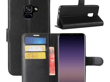 Samsung Galaxy A8 (2018) litchi skin PU leather flip case - Black Supply