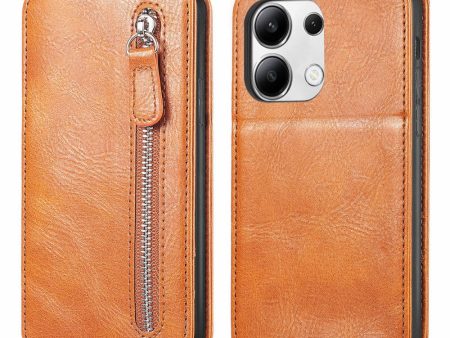 Vertical Xiaomi Redmi Note 13 flip phone case with zipper - Brown Cheap