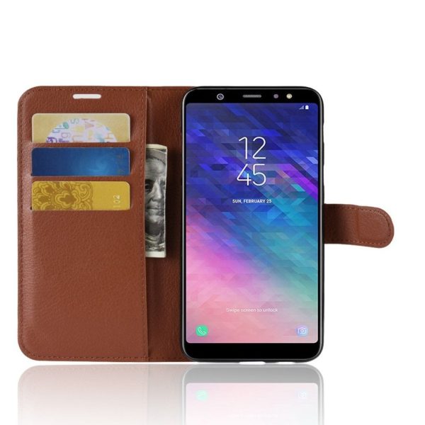 Samsung Galaxy A6 Plus litchi skin leather case - Brown Discount