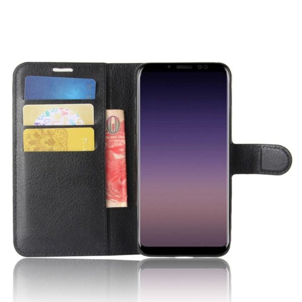 Samsung Galaxy A8 (2018) litchi skin PU leather flip case - Black Supply