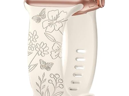 Apple Watch Series 49mm - 45mm - 44mm - 42mm Universal Engraved Flexible Watch Band - Butterfly   Starlight Hot on Sale