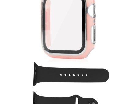 Apple Watch Series 8 (45mm) cover and silicone cover with tempered glass - Pink   Silver Online