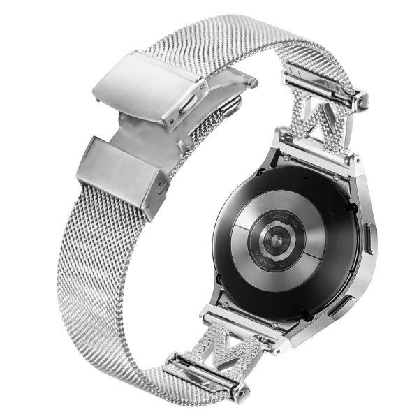 20mm Samsung Galaxy Watch 5   4   4 Classic rhineston decor stainless steel strap with connector - Silver Hot on Sale