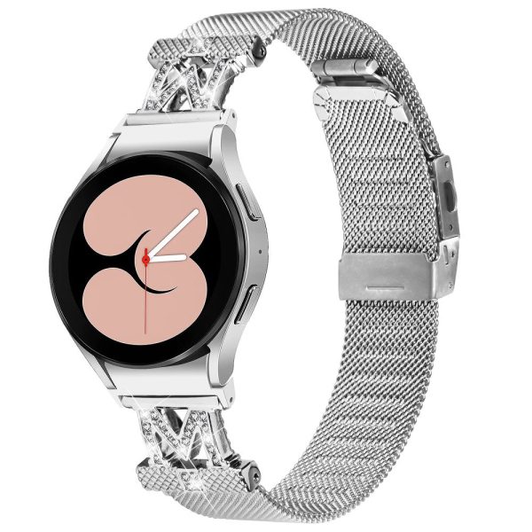 20mm Samsung Galaxy Watch 5   4   4 Classic rhineston decor stainless steel strap with connector - Silver Hot on Sale