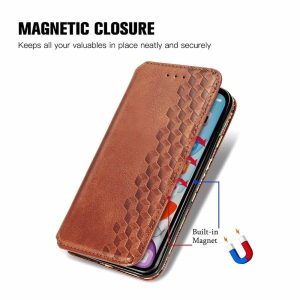 OnePlus 12 leather case with a stylish rhombus imprint - Brown Online Hot Sale