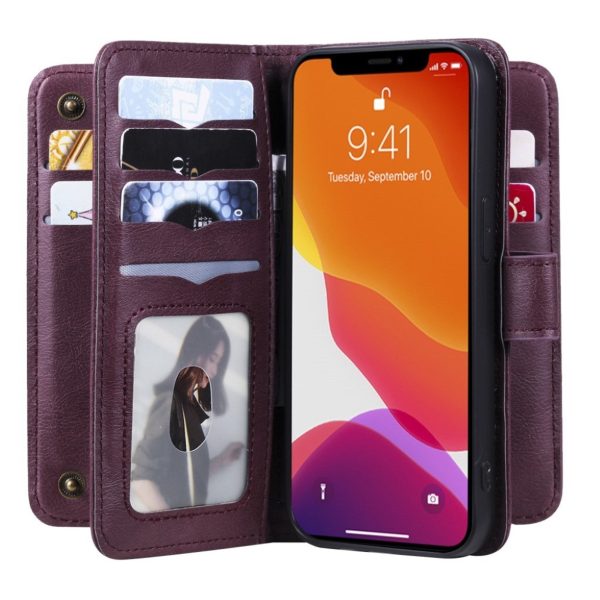 10-slot wallet case for iPhone 13 - Wine Red Hot on Sale