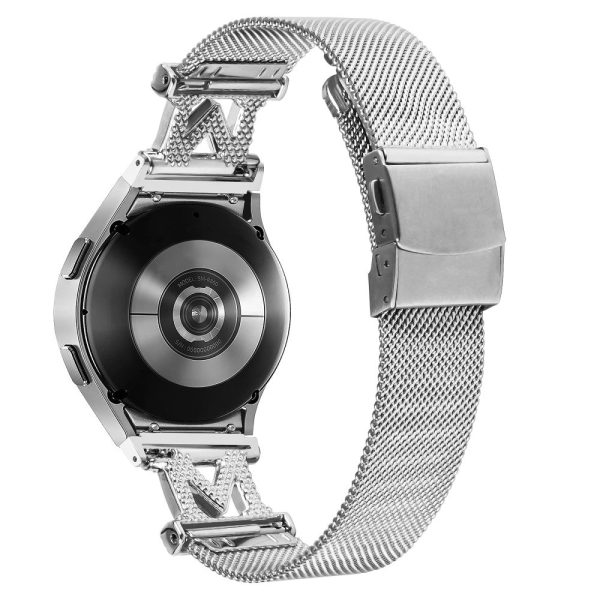 20mm Samsung Galaxy Watch 5   4   4 Classic rhineston decor stainless steel strap with connector - Silver Hot on Sale