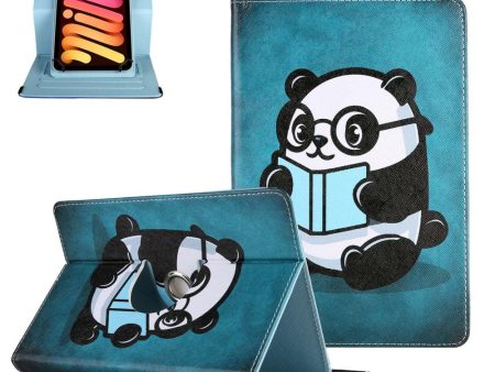 Rotating Vegan Leather Cover for 8-  Tablet, Pattern Printing Elastic Band Folio Stand Protective Case with Card Slots - Panda Reading Online now