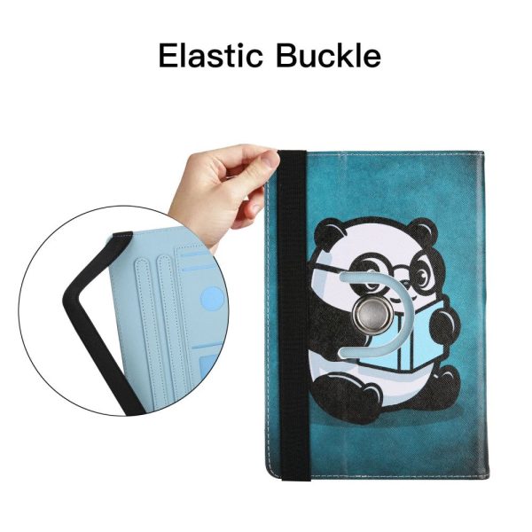 Rotating Vegan Leather Cover for 8-  Tablet, Pattern Printing Elastic Band Folio Stand Protective Case with Card Slots - Panda Reading Online now