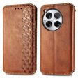 OnePlus 12 leather case with a stylish rhombus imprint - Brown Online Hot Sale