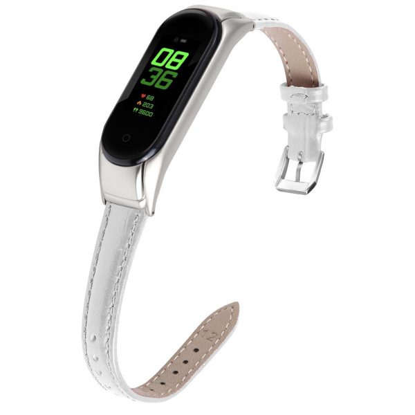 Xiaomi Smart Band 8 Cowhide crocodile pattern leather strap - White For Discount