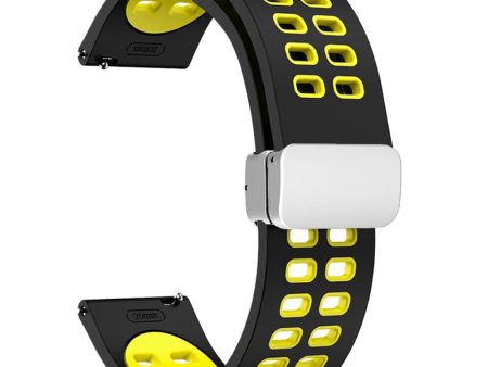 22mm Universal dual color silicone strap with silver buckle - Black   Yellow Hot on Sale