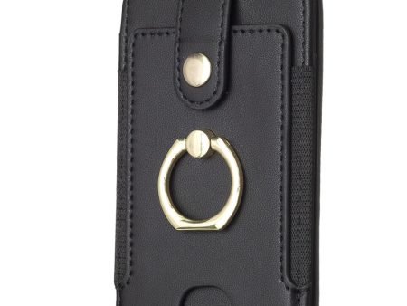 Universal leather card holder with finger ring - Black Online Sale