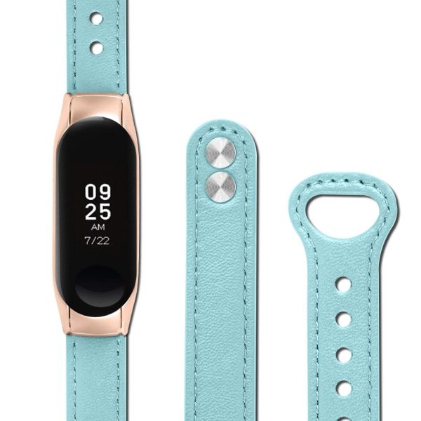 Xiaomi Smart Band 8 Genuine leather strap with rose gold cover - Blue For Sale