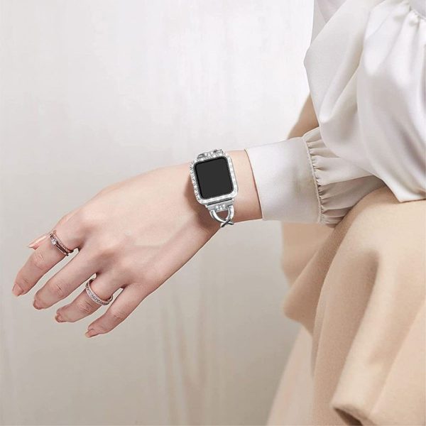 Apple Watch (45mm) X-shape rhinestone décor watch strap + cover - Silver Fashion