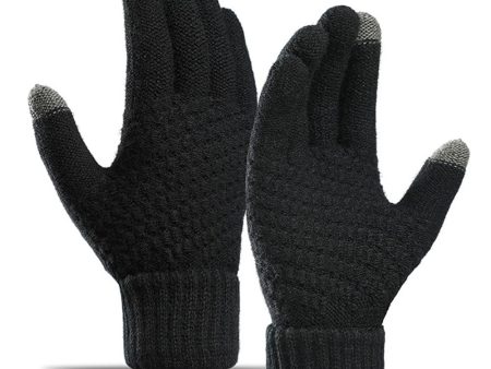 Y0042 Touchscreen Thermal Knit Gloves for Men Women - Black Hot on Sale