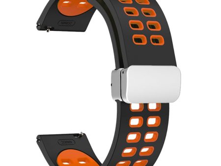 22mm Universal dual color silicone strap with silver buckle - Black   Orange Online Sale