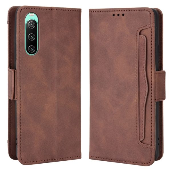 Modern-styled leather wallet case for Sony Xperia 10 V - Brown on Sale