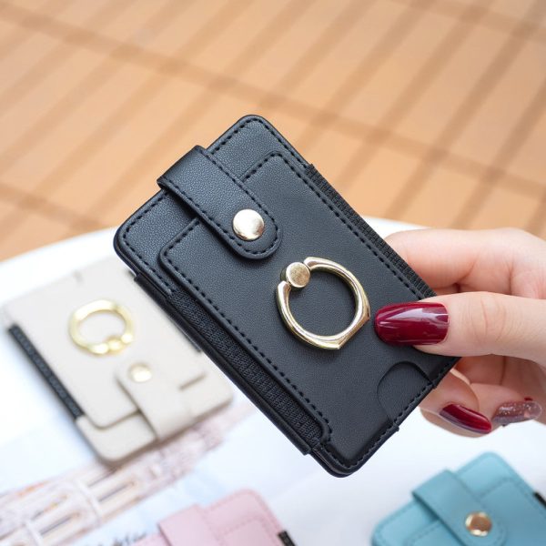 Universal leather card holder with finger ring - Black Online Sale