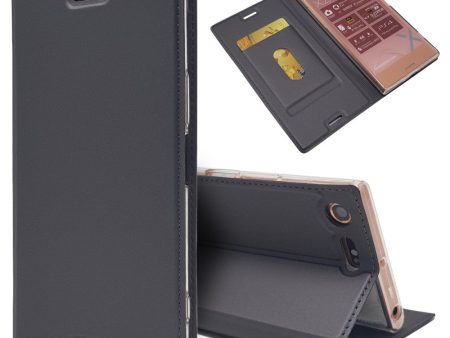 Auto-absorbed Magnetic Leather Card Holder Cover for Sony Xperia XZ Premium - Black Supply