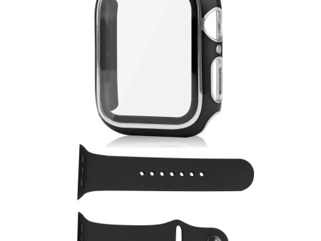 Apple Watch Series 8 (45mm) cover and silicone cover with tempered glass - Black   Silver Discount