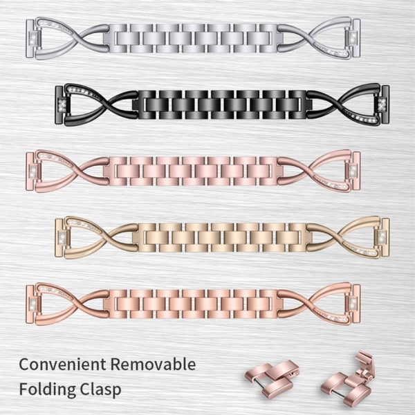 18mm X-Shape rhinestone décor watch strap for Fossil watch - Rose Pink Supply