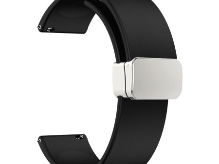 20mm Universal Silicone strap with folding silver buckle - Black Hot on Sale