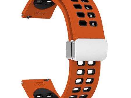 22mm Universal dual color silicone strap with silver buckle - Orange   Black Supply