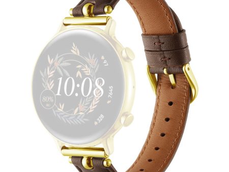 20mm Universal Smart Watch Band Genuine Cow Leather Strap Replacement - Dark Brown+Gold Buckle Buckle on Sale