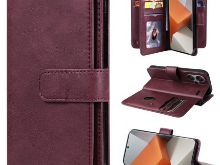 10-slot Xiaomi Redmi Note 13 Pro Plus wallet case - Wine Red Online now