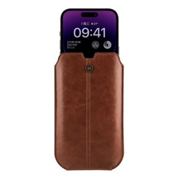 Crazy Horse leather pouch for 6.1 inch phones - Light Brown Fashion