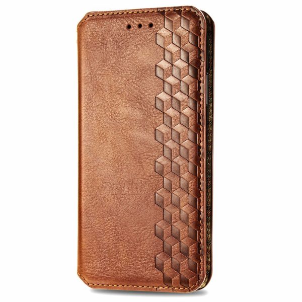 OnePlus 12 leather case with a stylish rhombus imprint - Brown Online Hot Sale