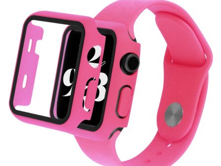 Apple Watch Series 8 (45mm) silicone watch strap and cover with tempered glass - Rose on Sale