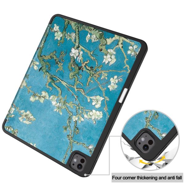 iPad Pro 13 (2024) Tablet Case Pattern Printing Tri-Fold stand Leather and flexible Cover with Pen Holder - Apricot Blossom Cheap