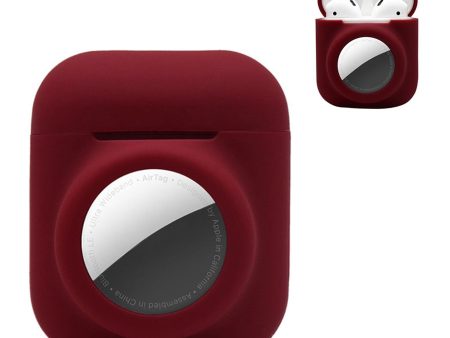 2-in-1 silicone case for AirPods   AirTag - Wine Red For Sale